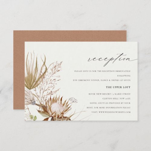Chic Boho Protea Dry Palm Floral Wedding Reception Enclosure Card