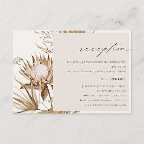 Chic Boho Protea Dry Palm Floral Wedding Reception Enclosure Card