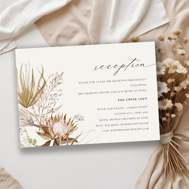 Chic Boho Protea Dry Palm Floral Wedding Reception Enclosure Card (Creator Uploaded)