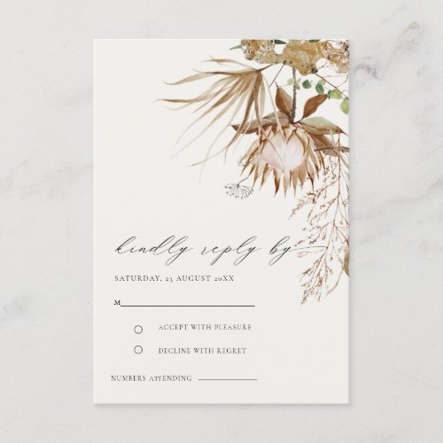 Chic Boho Protea Dry Palm Floral Wedding RSVP Enclosure Card