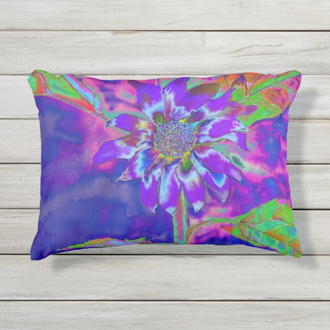 Chic boho purple sunflower  outdoor pillow (Front)