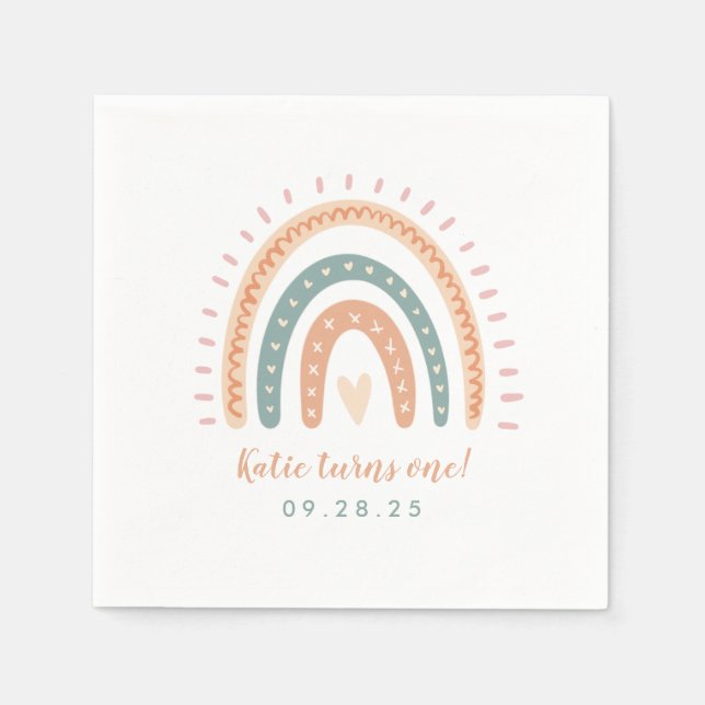 Chic Boho Rainbow Pastel First Birthday Napkins (Front)