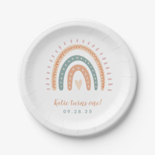 Chic Boho Rainbow Pastel First Birthday Paper Plates