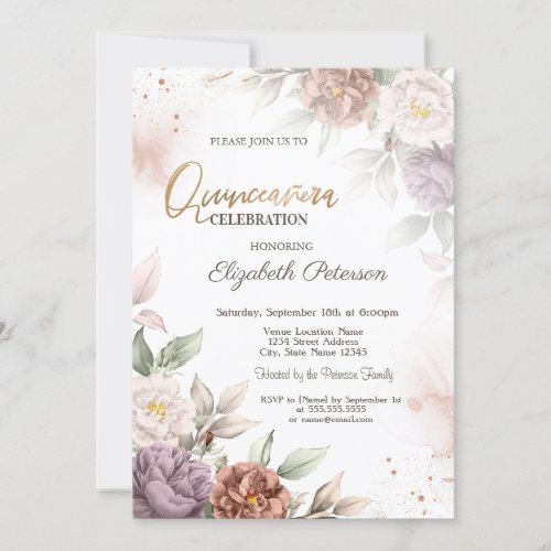 Chic Boho Roses Flowers Quinceaera Invitation