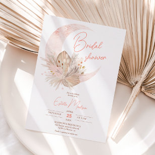 Chic boho rustic pampas floral moon bridal shower invitation