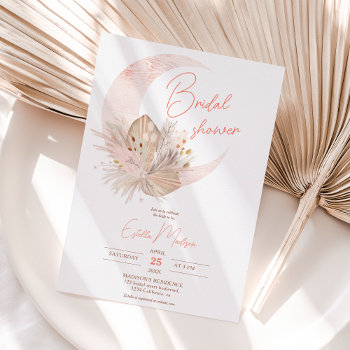 Chic Boho Rustic Pampas Floral Moon Bridal Shower Invitation by girly_trend at Zazzle