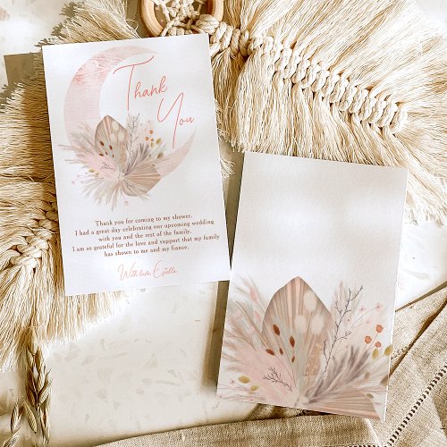 Chic boho rustic pampas floral moon bridal thank you card