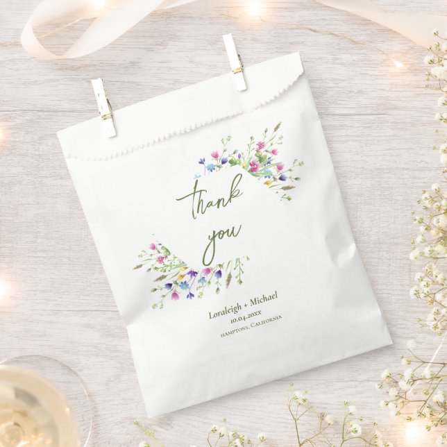 Chic boho simple wildflowers Wedding Favor Bag (Clipped)