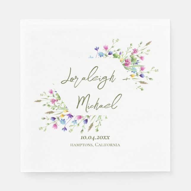 Chic boho simple wildflowers Wedding Napkins (Front)