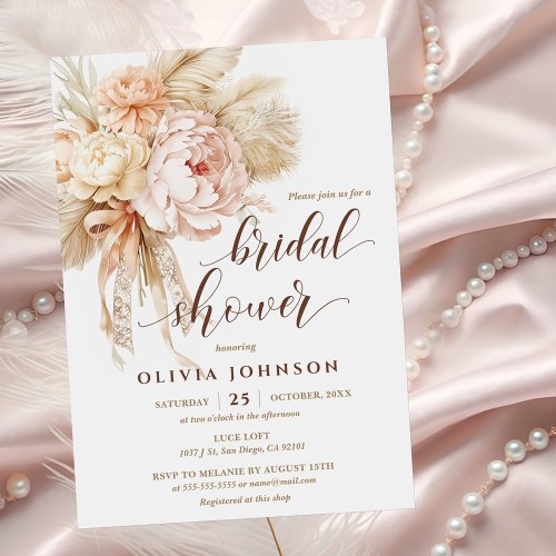 Chic Boho Style Creamy Floral Bridal Shower Invitation