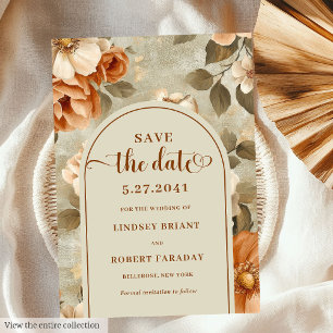Chic Boho Terra Cotta Beige Floral Save The Date Invitation