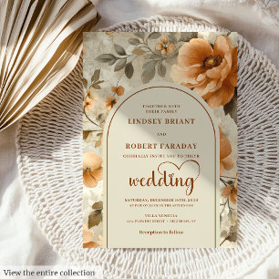 Chic Boho Terra Cotta Ivory Sage Floral Wedding  Invitation