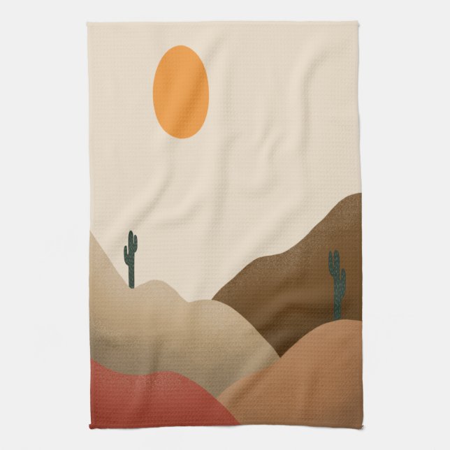 Chic Boho Terracotta Desert Cactus Kitchen Towel (Vertical)