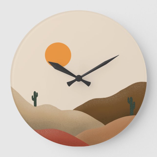 Chic Boho Terracotta Desert Cactus  Large Clock (Front)