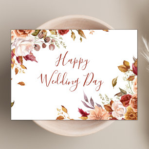 Chic Boho Terracotta Floral Happy Wedding Day Card