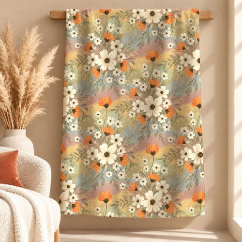 Chic Boho Terracotta Sage Wild Flowers Blanket