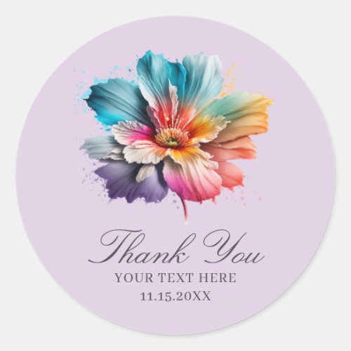 Chic Boho Trendy Rainbow Floral Lavender Thank You Classic Round Sticker
