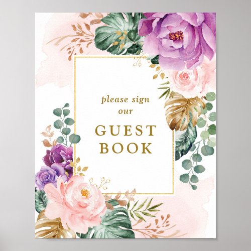 Chic Boho Tropical Flowers Wedding Guest Book