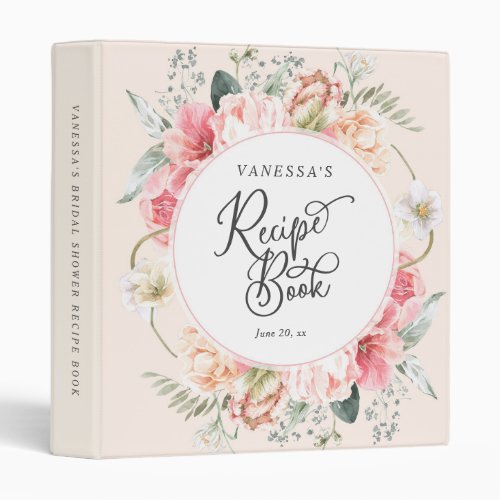 Chic boho watercolor floral personalized recipe 3 ring binder