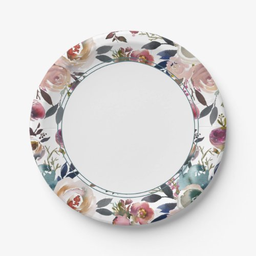 Chic Boho Wedding Blush Pink Blue Paper Plates