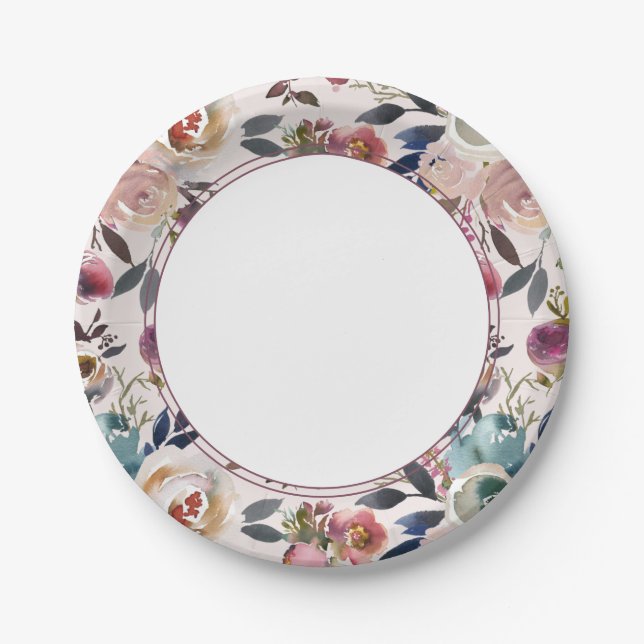 Chic Boho Wedding Blush Pink on Pink Paper Plates (Front)