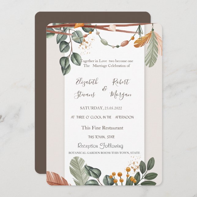 Chic Boho Wedding  Invitation (Front/Back)