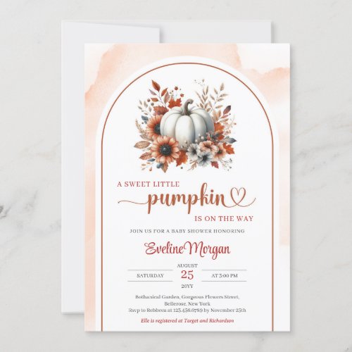 Chic boho white pumpkin terracotta rusty sunflower invitation