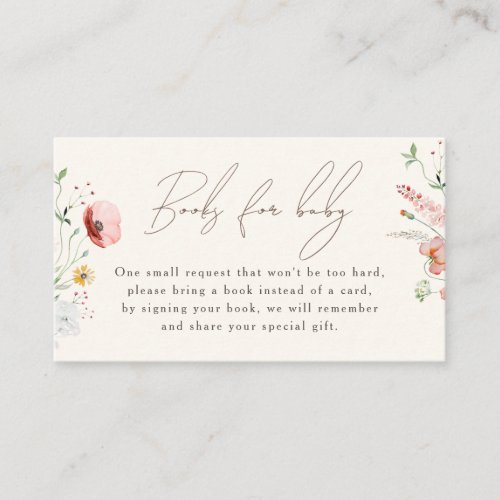 Chic Boho Wildflower Baby Shower Books For Baby Enclosure Card