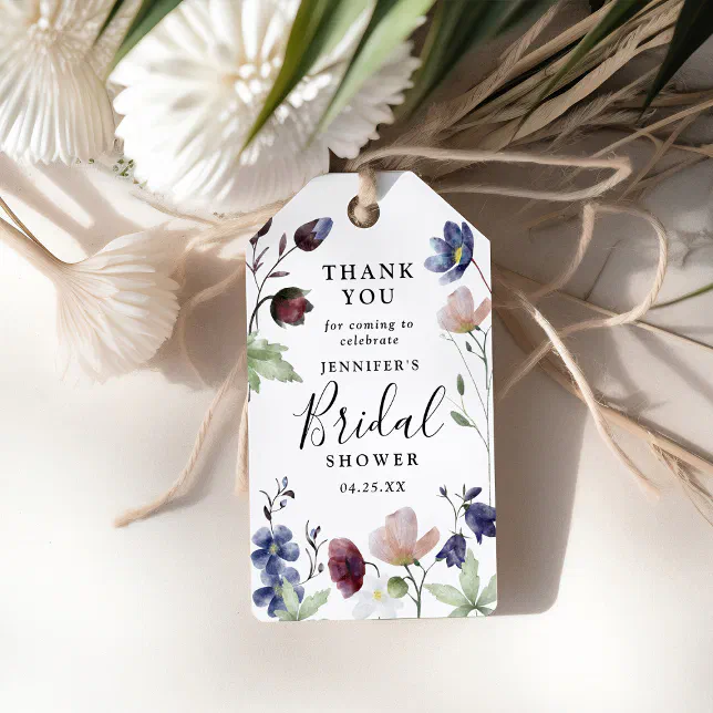 Chic Boho Wildflower Bridal Shower Thank You Gift Tags | Zazzle