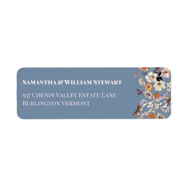 Chic Boho Wildflower Rustic Periwinkle Wedding Label (Front)