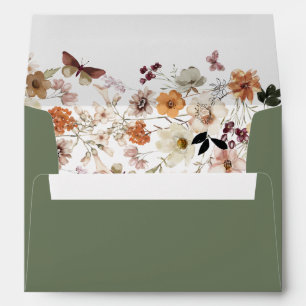 Chic Boho Wildflower Rustic Sage Green Wedding Envelope