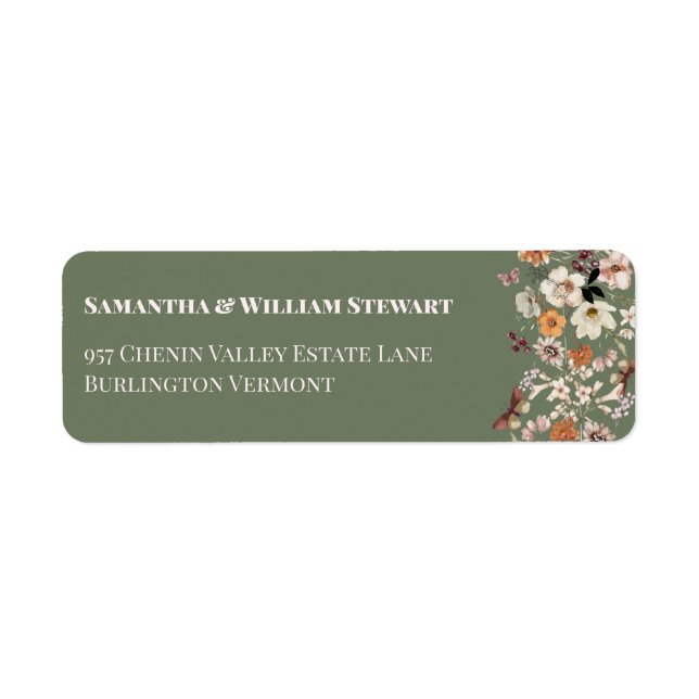 Chic Boho Wildflower Rustic Sage Green Wedding Label (Front)