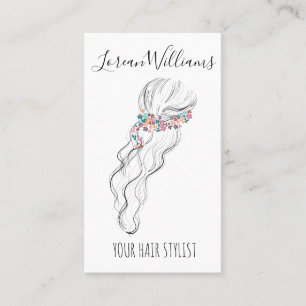 Chic boho wildflower Wedding Hair Stylist floral Business Card