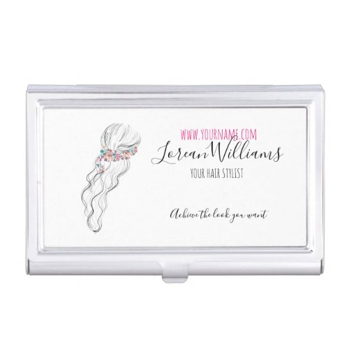 Chic boho wildflower Wedding Hair Stylist floral Business Card Case