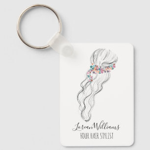 Chic boho wildflower Wedding Hair Stylist QR Keychain