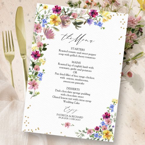 Chic Boho Wildflower Wedding Menu Card