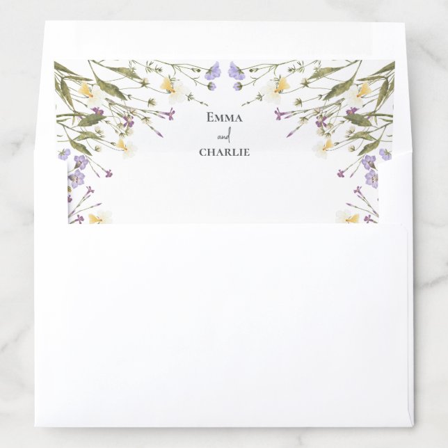 Chic Boho Wildflowers Bride Groom names Envelope Liner (In Envelope)