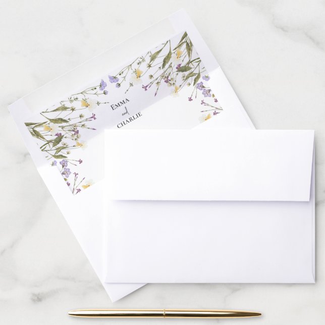 Chic Boho Wildflowers Bride Groom names Envelope Liner (Desk)