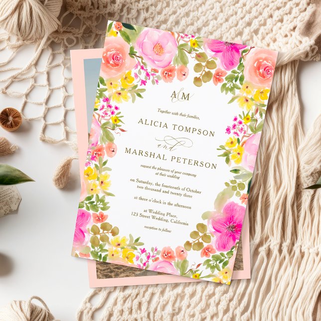 Chic Boho wildflowers garden photo wedding Invitation (Chic Boho wildflowers garden photo wedding Invitation)