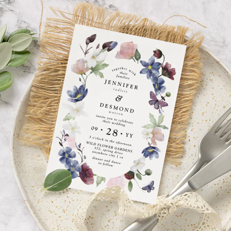 Chic Boho Wildflowers Wedding Invitation | Zazzle