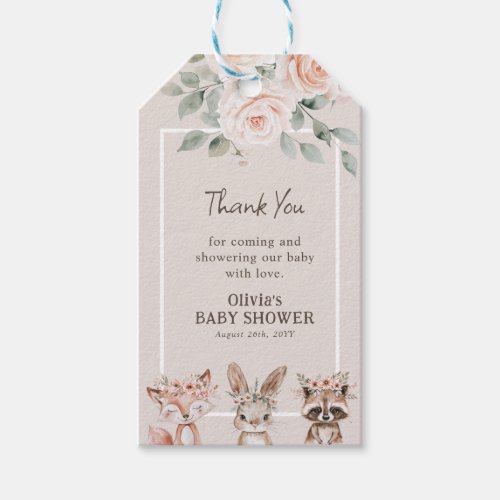 Chic Boho Woodland Animals Baby Shower Gift Tags