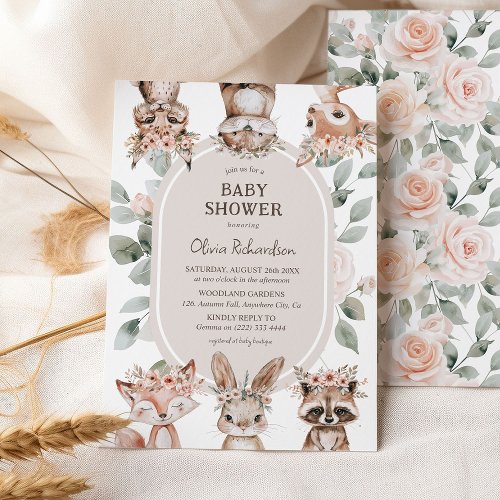 Chic Boho Woodland Animals Baby Shower Invitation