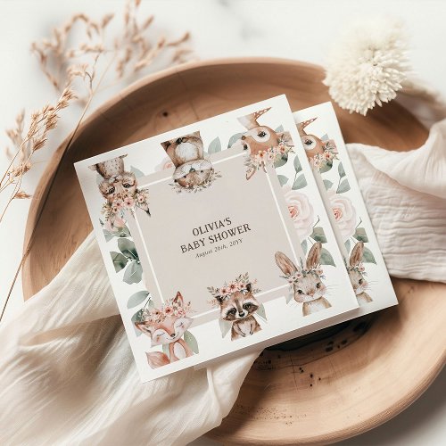 Chic Boho Woodland Animals Baby Shower Napkins