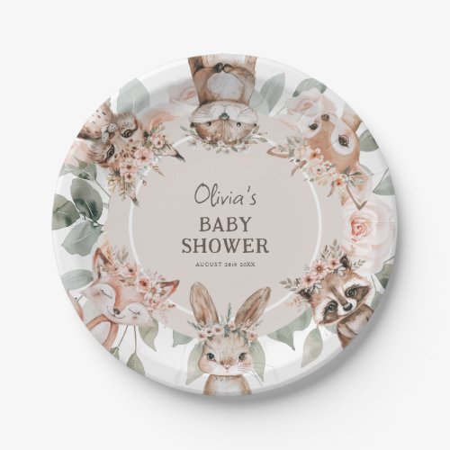 Chic Boho Woodland Animals Baby Shower Paper Plates