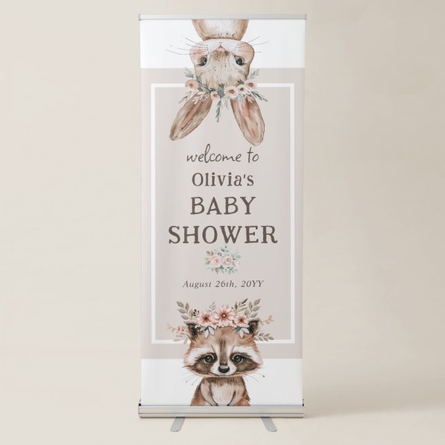 Chic Boho Woodland Animals Baby Shower Retractable Banner (Front)