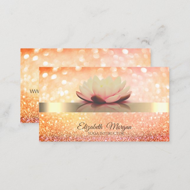 Chic Bokeh Gold, Lotus Flower Yoga Instructor Business Card (Front/Back)