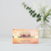 Chic Bokeh Gold, Lotus Flower Yoga Instructor Business Card (Standing Front)