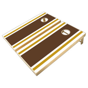 Chic Bold Cocoa Brown White Long Racing Stripes Cornhole Set