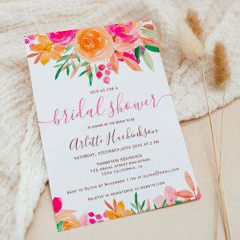 Chic Bold Fall Floral Watercolor Bridal Shower Invitation by girly_trend at Zazzle