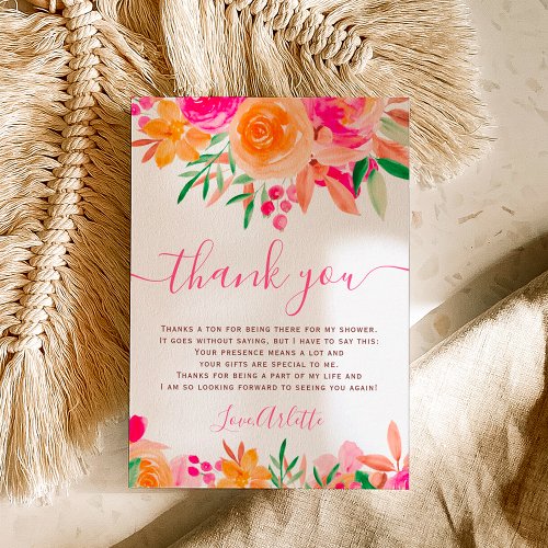 Chic Bold fall floral watercolor bridal shower Thank You Card